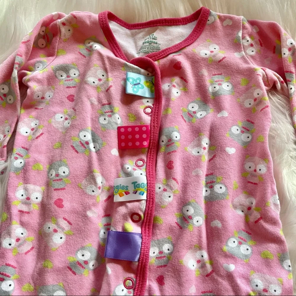 2 Girls Taggies Sleepers / Rompers w/ Owls, Sz 9 Mo